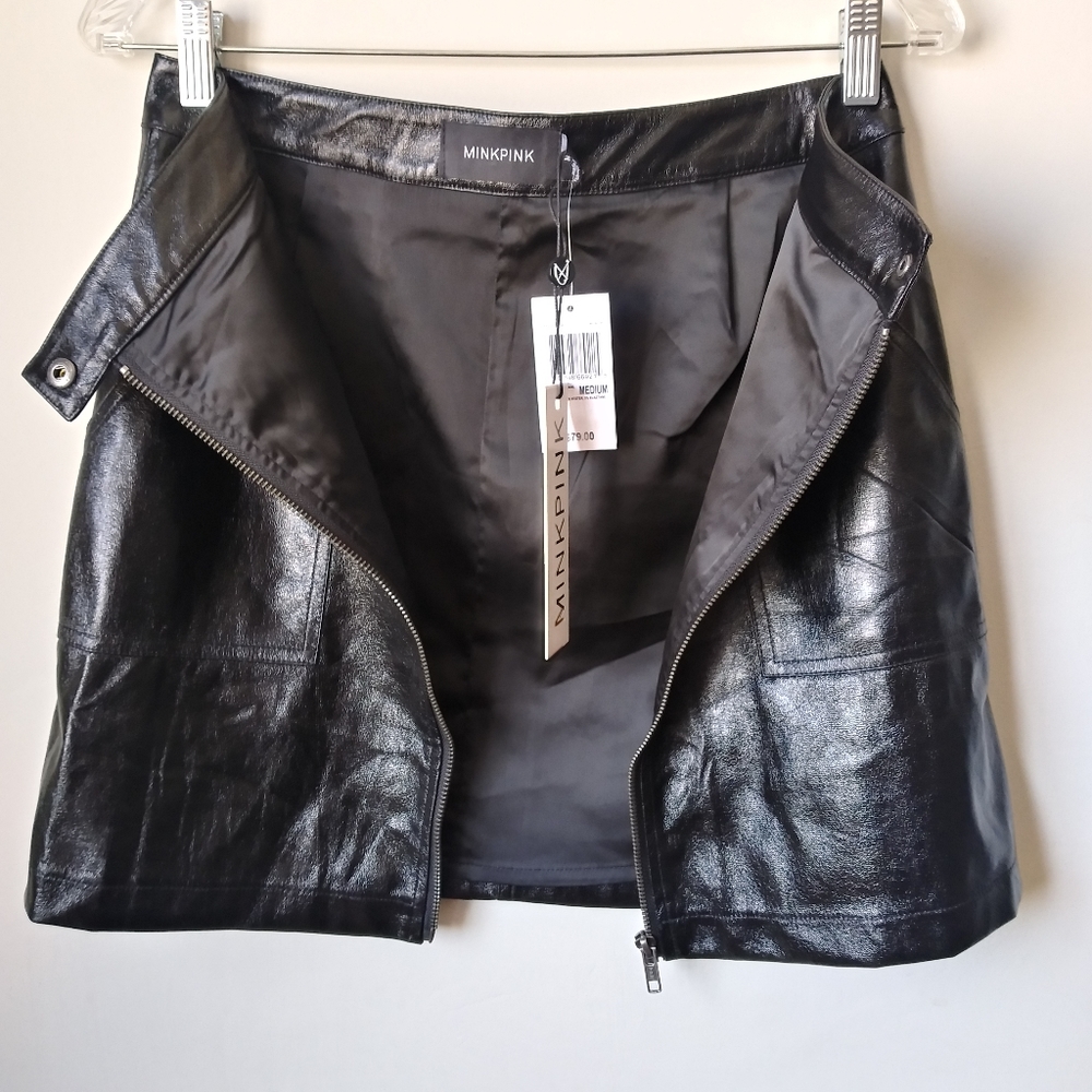MINKPINK Coyote Vegan Leather Mini Skirt Goth Moto Biker Rock - Picture 5 of 13